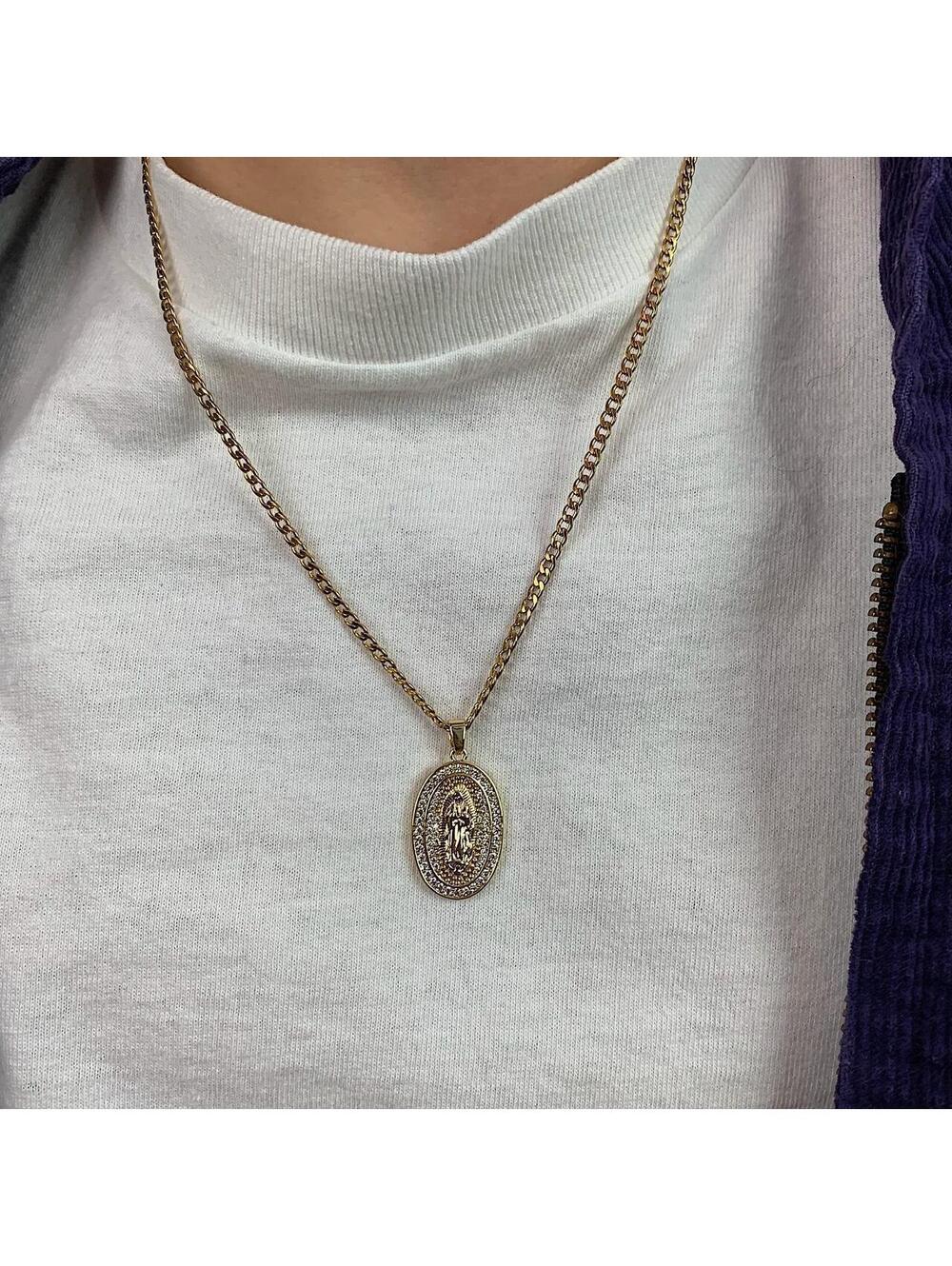 Saint Marry rhinestone pendant gold necklace. 24 inches length. Unisex - Picture 2 of 8